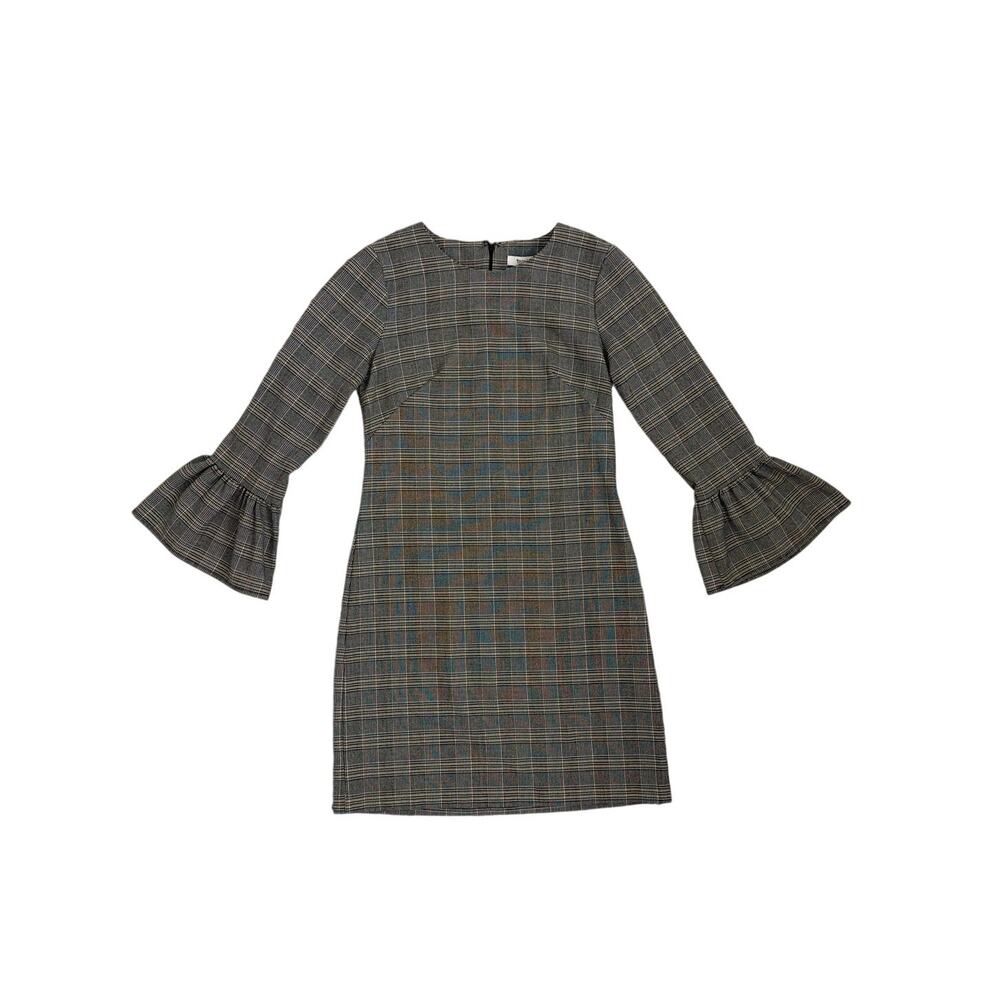 White House Black Market Gray Plaid Preppy Bell Sleeve Professional Dress 00